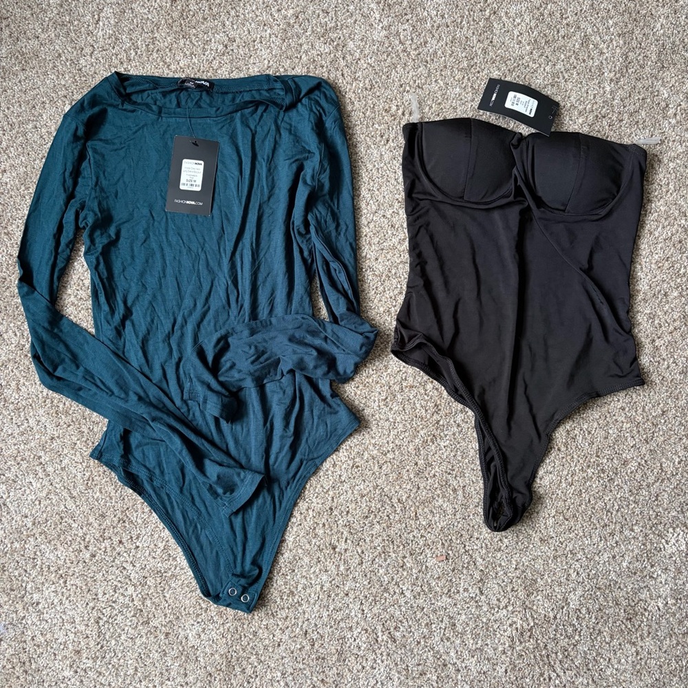 NWT Bodysuits - Teal Long Sleeve + Black Strapless